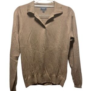 FAÇONNABLE Beige long-sleeved polo shirt - silk cashmere cotton - Medium